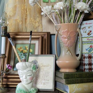 Vintage Head Vase- Glamour Girl Vase Green
