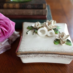 Vintage Lefton Trinket Box - Wedding Ring Dish - Flower Box
