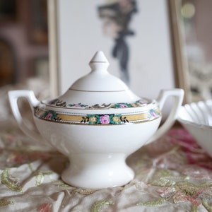 Vintage Sugar Bowl- Lidded Bowl with two Handles - Floral