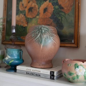 Vintage McCoy Pottery Vase - Leaves and Berries Matte Brown Ceramic Vase