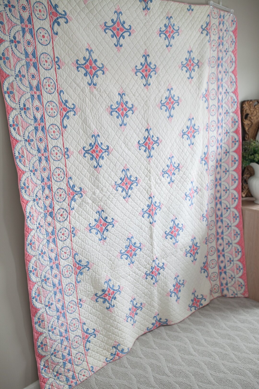 Vintage Quilt Pink and Blue Quilt Etsy