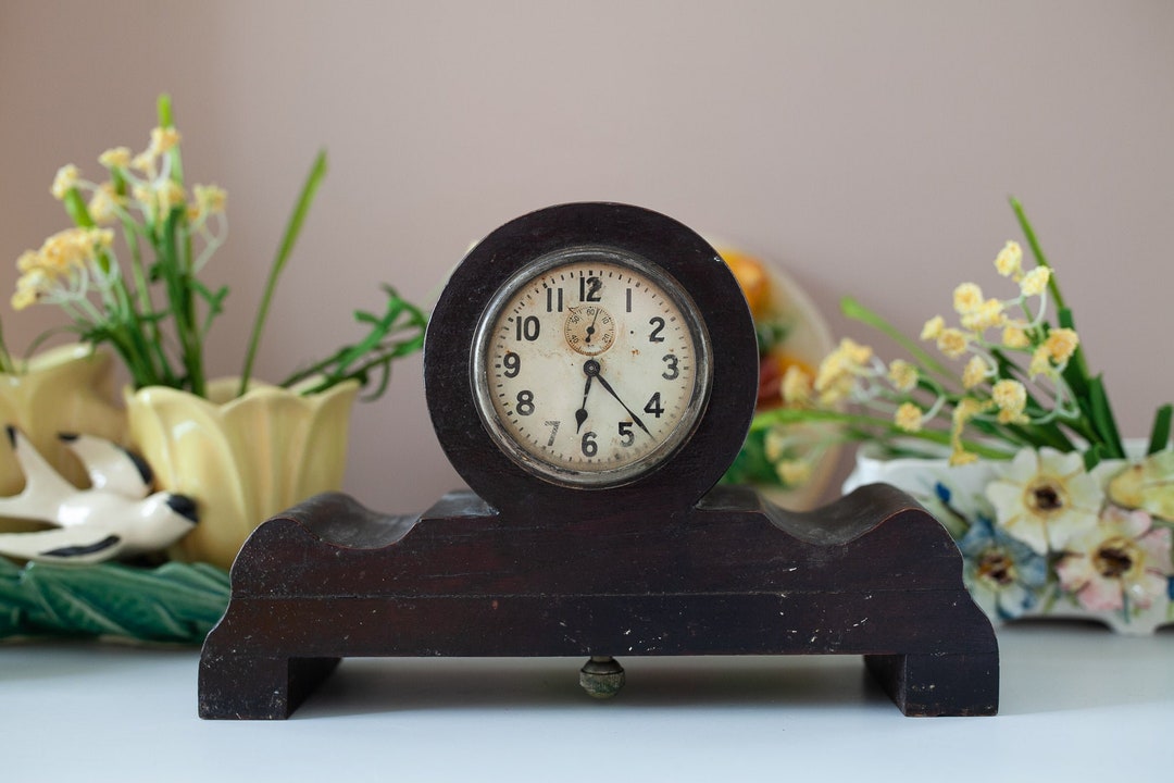 Vintage Clock Round Face Clock Wooden Clock Etsy