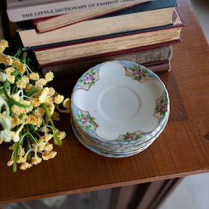 Vintage Saucers -Made in Japan -Floral Plates - Set of 6 Pink Floral