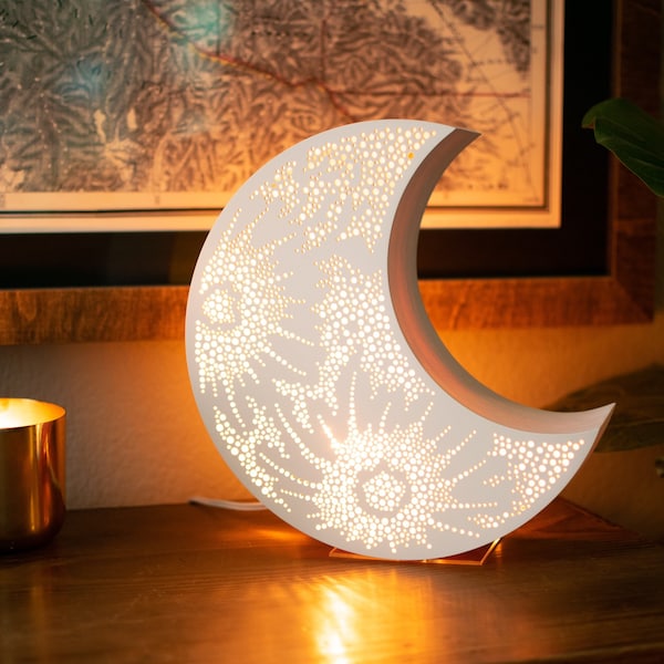 PRE-ORDER | Crescent Moon Night Light | Wooden Bedside Lamp - Space Themed Kid's Bedroom and Nursery Decor