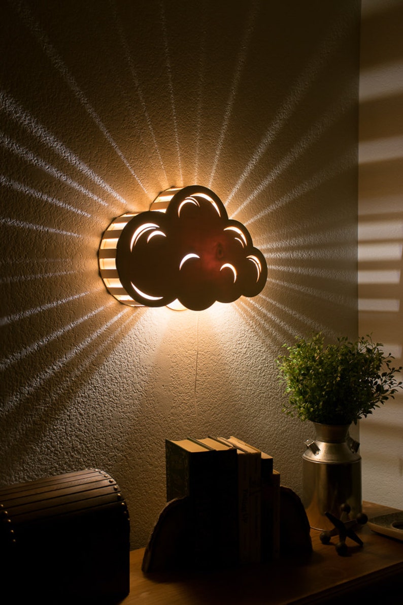 Cloud Night Light Wall Hanging Baby Kid S Room Lamp Nature Decor Wooden Lasercut Accent Lighting Laser Cut Nightlight