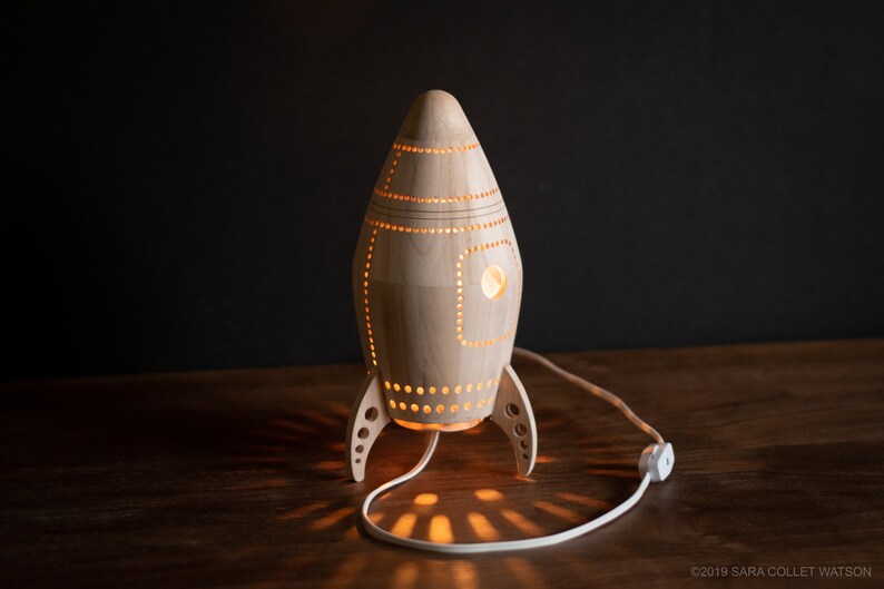 Rocket Night Light Wooden Bedside Lamp Space Themed | Etsy