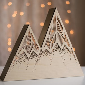 Mountain Night Light - Dots & Bars | Wooden Bedside Lamp