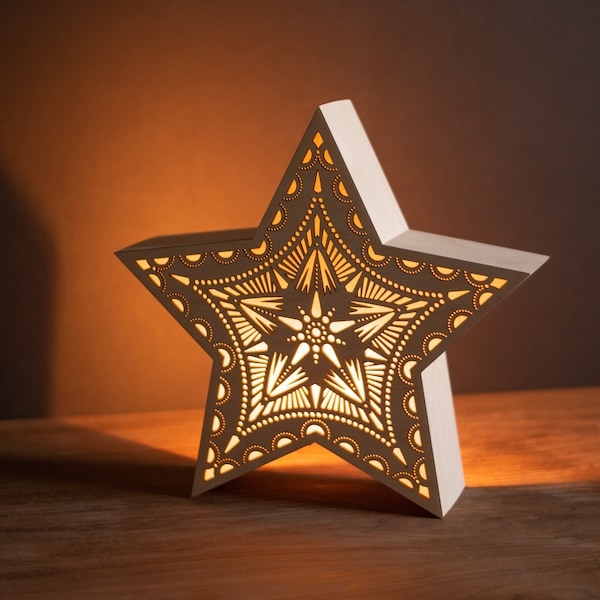 Star Night Light - Wooden Bedside Lamp - Space Themed Kid's Room ad Nursery Decor