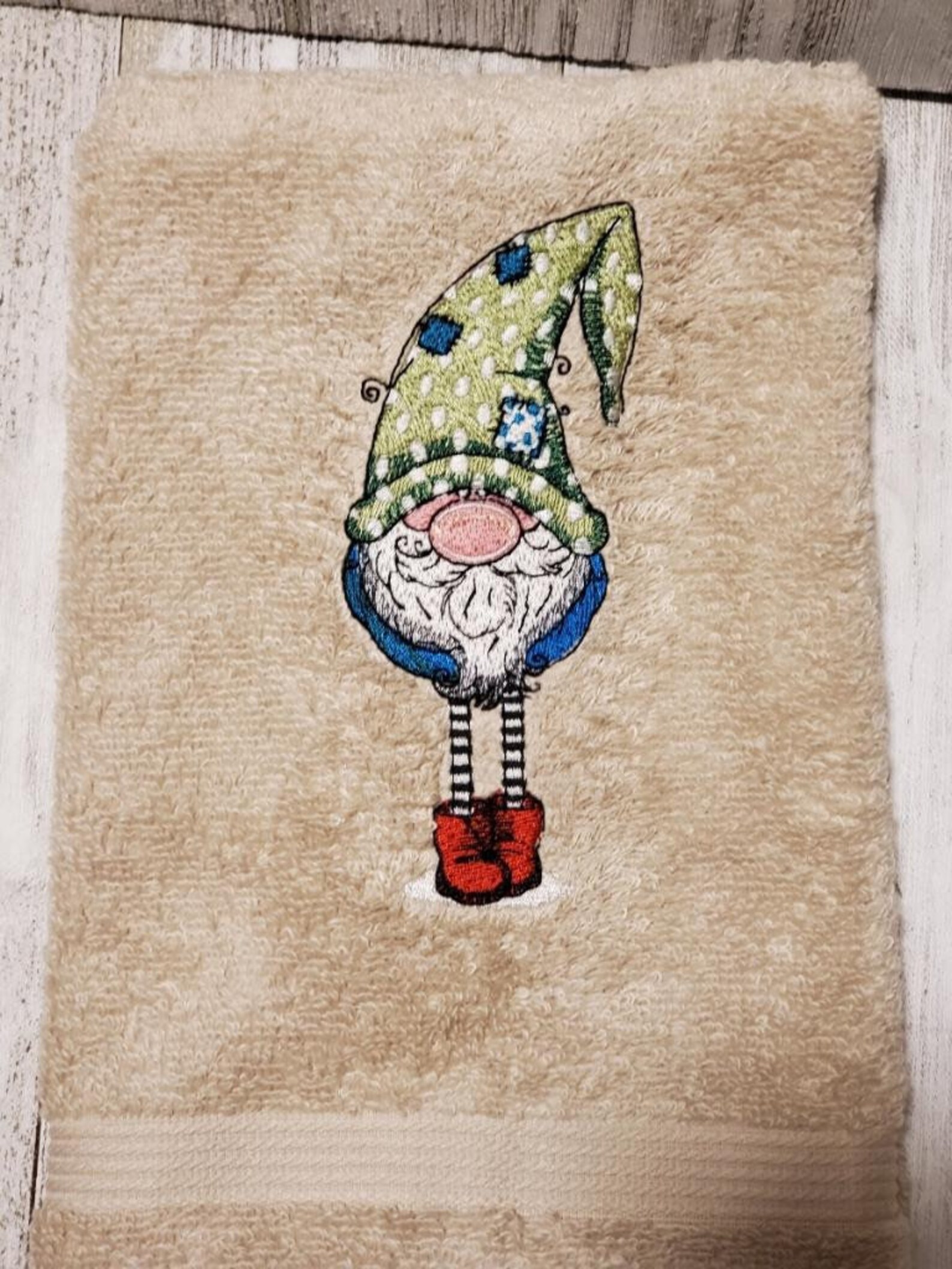 Tall Gnome Embroidered Hand Towels Etsy