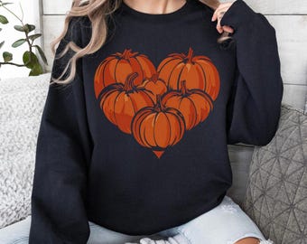 Wzór serca Dynia, Halloween, Heavy Blend, Bluza z okrągłym dekoltem, Unisex
