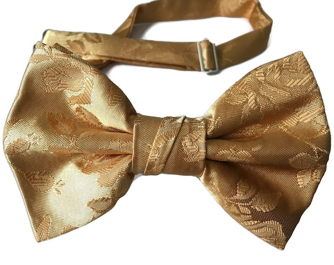 Handmade Pre-Tied Bow Tie - Gold Rose Satin Jacquard - Adult Men's to Baby Sizing - Crafted in the USA