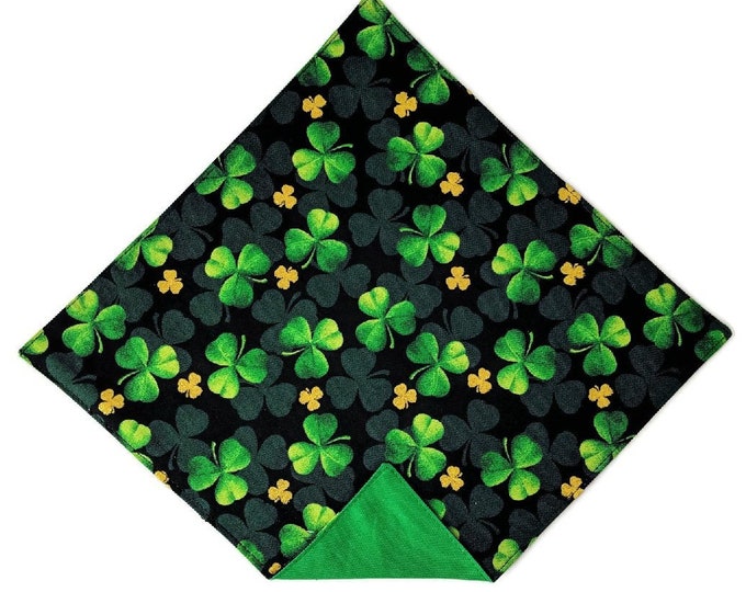 Shamrock Handkerchief - Black with Green and Metallic Gold Saint Patrick Celebration Pocket Square - Adult Sizing