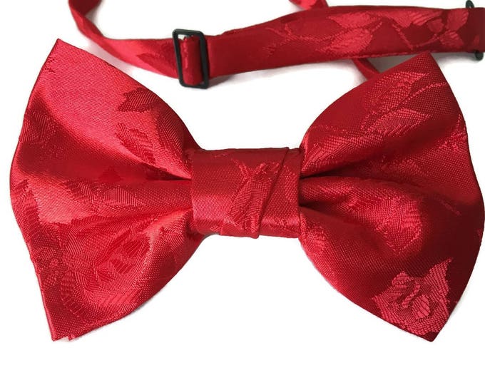 Handmade Pre-Tied Bow Tie - Red Rose Satin Jacquard - Adult Men's to Baby Sizing - Crafted in the USA