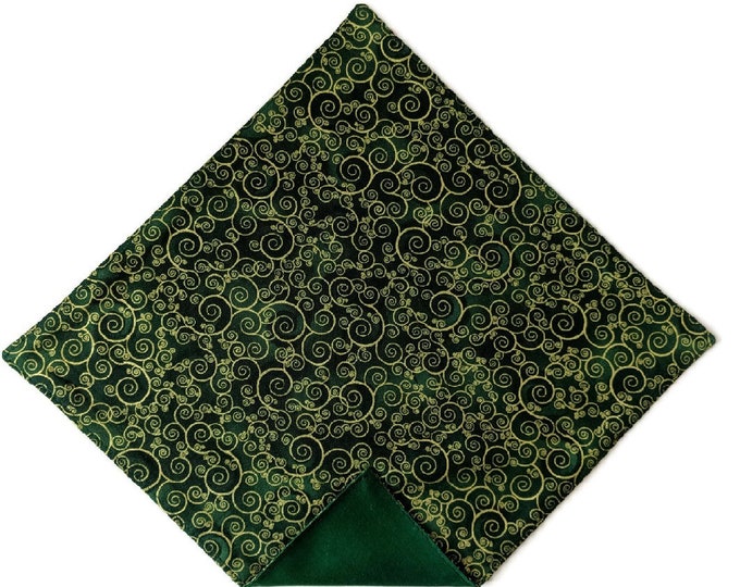 Handkerchief Pocket Square - Green with Gold Metallic Swirls - 100% Premium Cotton- Adult Men's Sizing - Handcrafted in the USA