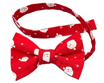 Handmade Pre-tied Bow Tie - Red Santa Claus - Cotton - Adult Men's Sizing - Crafted in the USA