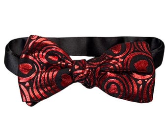Men's Valentine's Day Bow Tie – Pretied - Red Foil Hearts, USA Made