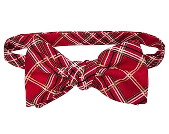 Men's Holiday Plaid Bow Tie - Self-tie or Pretied, Red, Green, Gold Cotton, Holiday Accessory