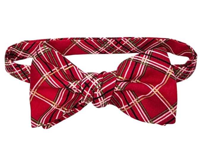 Men's Holiday Plaid Bow Tie - Self-tie or Pretied, Red, Green, Gold Cotton, Holiday Accessory