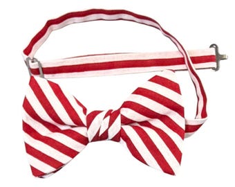 Handmade Pre-tied Bow Tie - Red Stripe Holiday - Adult Men's Sizing - Crafted in the USA