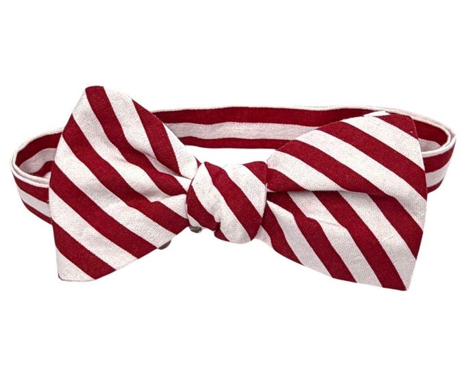 Handcrafted Candy Cane Stripe Red White Bow Tie – Holiday Mens Accessory