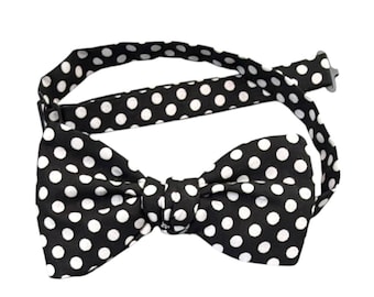 Handcrafted Pretied Bow Tie - Black Polka Dot - Adult Men's Sizing - Crafted in the USA