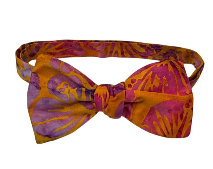 Hawaiian Batik Bow Tie – Tangerine Floral Cotton, Self-tie or Pretied, Adjustable