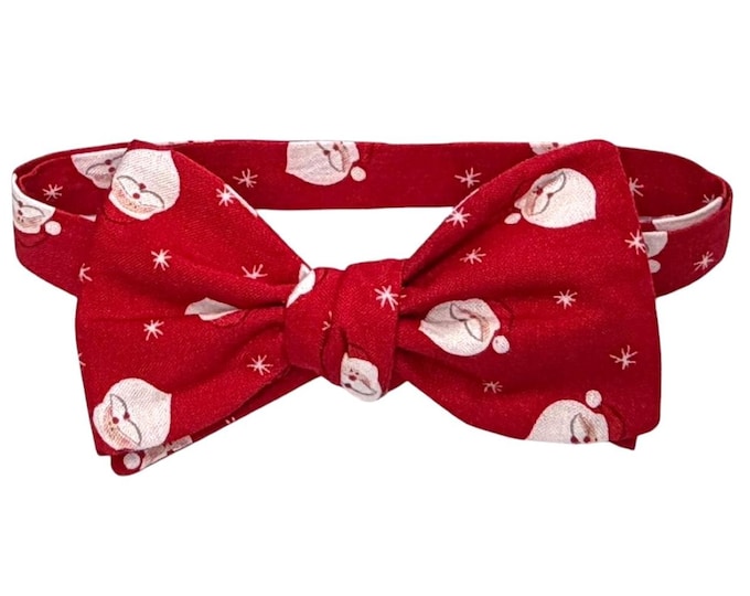 Men's Santa Bow Tie – Self-tie or Pretied, Cotton, Christmas Holiday Accessory