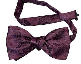 Handmade Pretied Bow Tie - Berry Rose Satin Jacquard - Adult Men's Sizing - Crafted in the USA