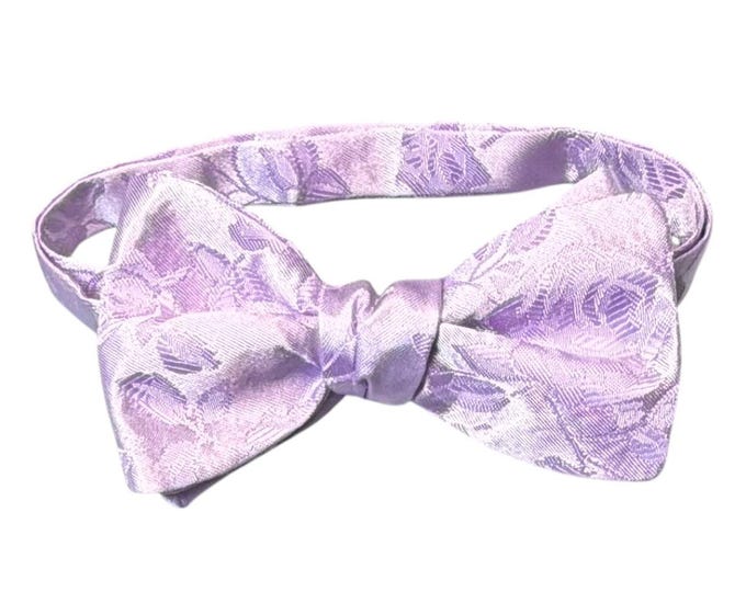 Lavender Floral Rose Jacquard Bow Tie – Satin Self-Tie or Pretied Wedding Accessory