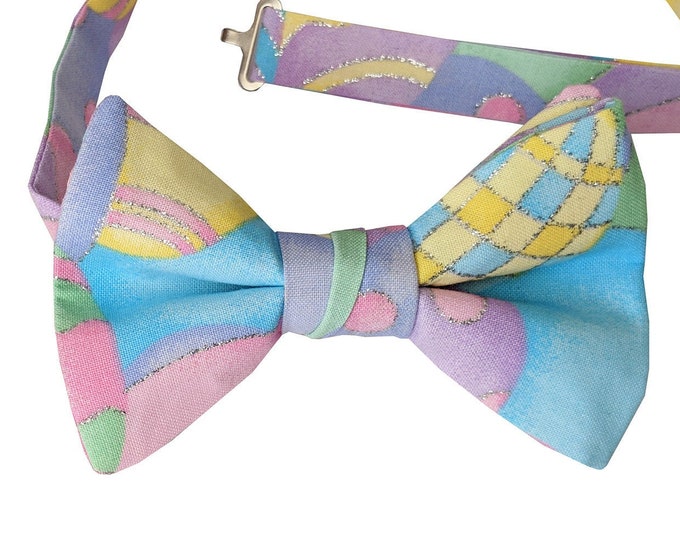 Pre-tied Bow Tie - Pastel Easter Egg Holiday Multi-Colored Celebration - Adult Men's to Baby Sizing - Crafted in the USA