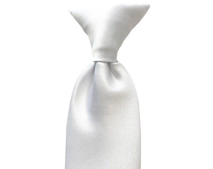 Boy’s Clip-on Dress/Neck Tie - White Satin for Communion, Christening and Baptism - Toddler and Boys Sizing - Handcrafted in the USA