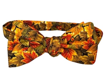 Men's Autumn Leaves Cotton Bow Tie – Self-tie or Pretied, USA Handmade Fall Accessory