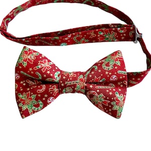 Candy Cane Handmade Pre-Tied Bow Tie - Christmas Red and Green - Cotton Bow Tie - Adult Men's to Baby Sizing - Crafted in the USA