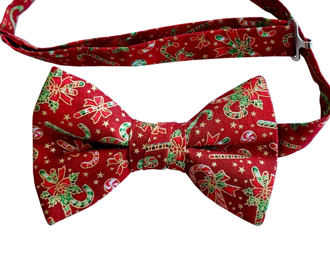 Candy Cane Handmade Pre-Tied Bow Tie - Christmas Red and Green - Cotton Bow Tie - Adult Men's to Baby Sizing - Crafted in the USA