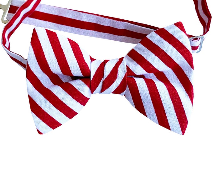 Handmade Pre-tied Bow Tie - Red and White Candy Cane Stripe Holiday Celebration - Adult Mens to Baby Sizing - Crafted in the USA