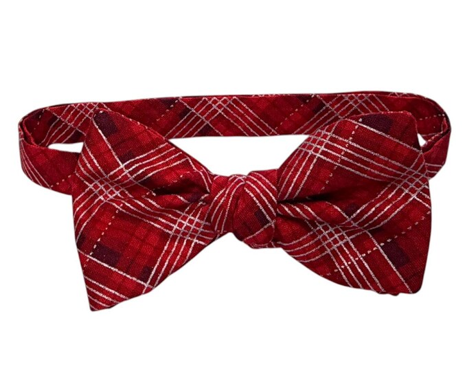 Men's Bow Tie – Self-tie or Pretied, Cotton, Red Holiday Plaid Accessory