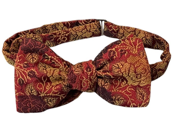 Vintage Red & Gold Jacquard Bow Tie - Self-Tie or Pretied, Handmade USA