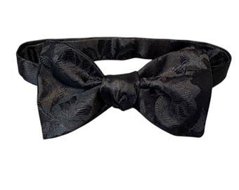 Black Floral Rose Jacquard Bow Tie – Satin Self-Tie or Pretied Wedding Accessory