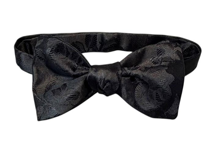 Black Floral Rose Jacquard Bow Tie – Satin Self-Tie or Pretied Wedding Accessory