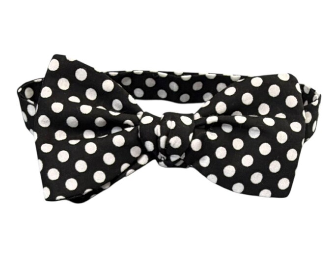 Self-tie or Pretied Bow Tie - Black Polka Dot - Cotton - Adult Men's Sizing - Handcrafted in the USA