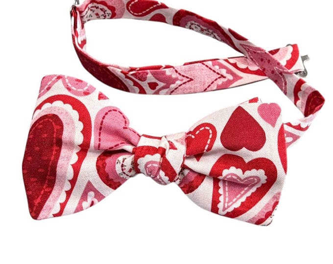 Red and Pink Hearts Valentine's Bow Tie – Men's Pretied, Crafted in USA