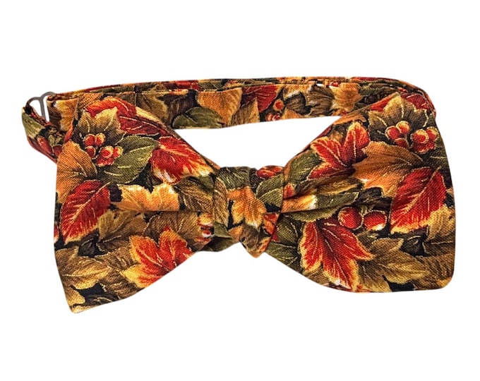 Men's Autumn Leaves Cotton Bow Tie – Self-tie or Pretied, USA Handmade Fall Accessory