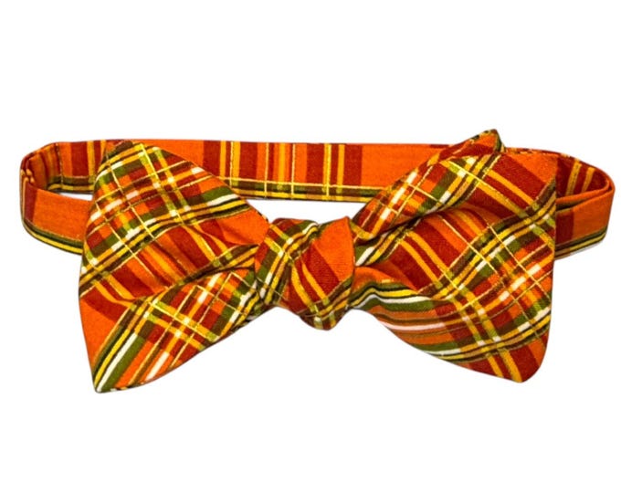 Men's Autumn Plaid Bow Tie – Self-tie or Pretied, Cotton, Holiday Accessory Handcrafted, USA Made