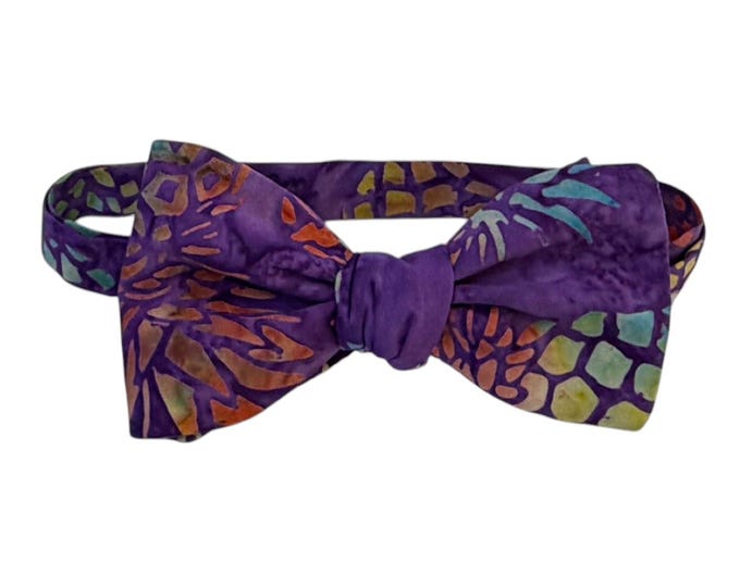 Hawaiian Purple Pineapple Batik Bow Tie – Self-tie or Pretied Cotton Accessory