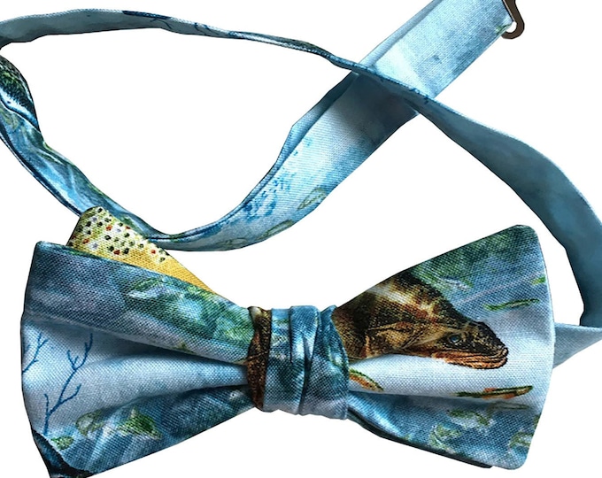 Pre-tied Bow Tie - Fishing Blue - Cotton - Adult Men's Sizing - Crafted in the USA