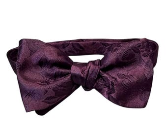 Plum Berry Floral Rose Jacquard Bow Tie – Satin Self-Tie or Pretied Wedding Accessory