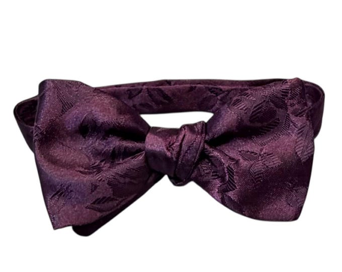 Plum Berry Floral Rose Jacquard Bow Tie – Satin Self-Tie or Pretied Wedding Accessory