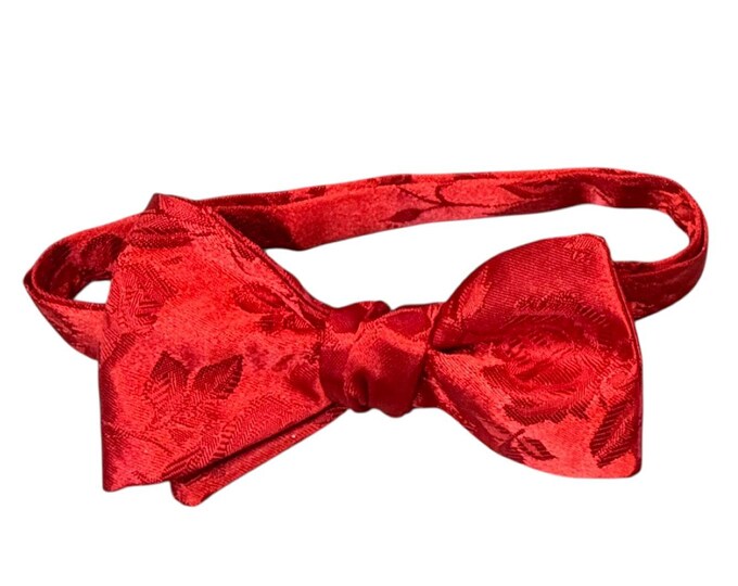 Red Floral Rose Jacquard Bow Tie – Satin Self-Tie or Pretied Wedding Accessory