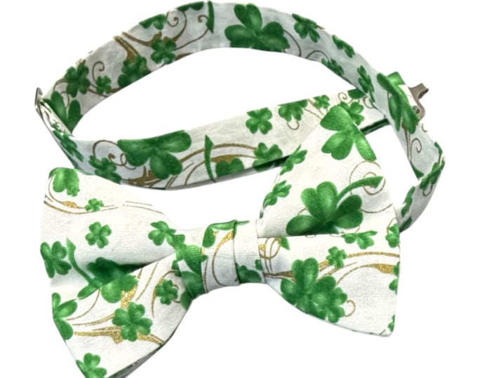 St. Patrick's Day Bow Tie - Shamrock Clover, Gold Swirls
