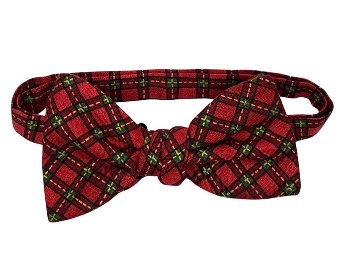 Men's Holiday Plaid Bow Tie - Self-tie or Pretied, Red and Green Cotton, Holiday Accessory